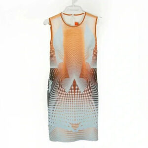 Clover Canyon Orange Blue Abstract Polka Dot Sleeveless Scuba Dress